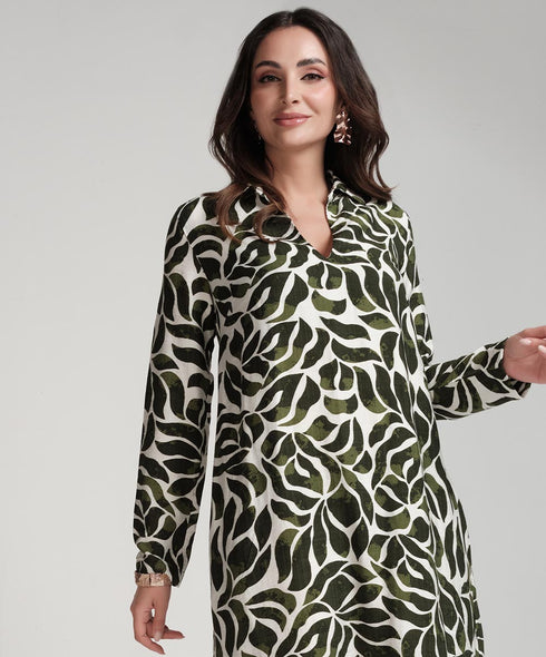 Green Printed Dress With Side Pockets